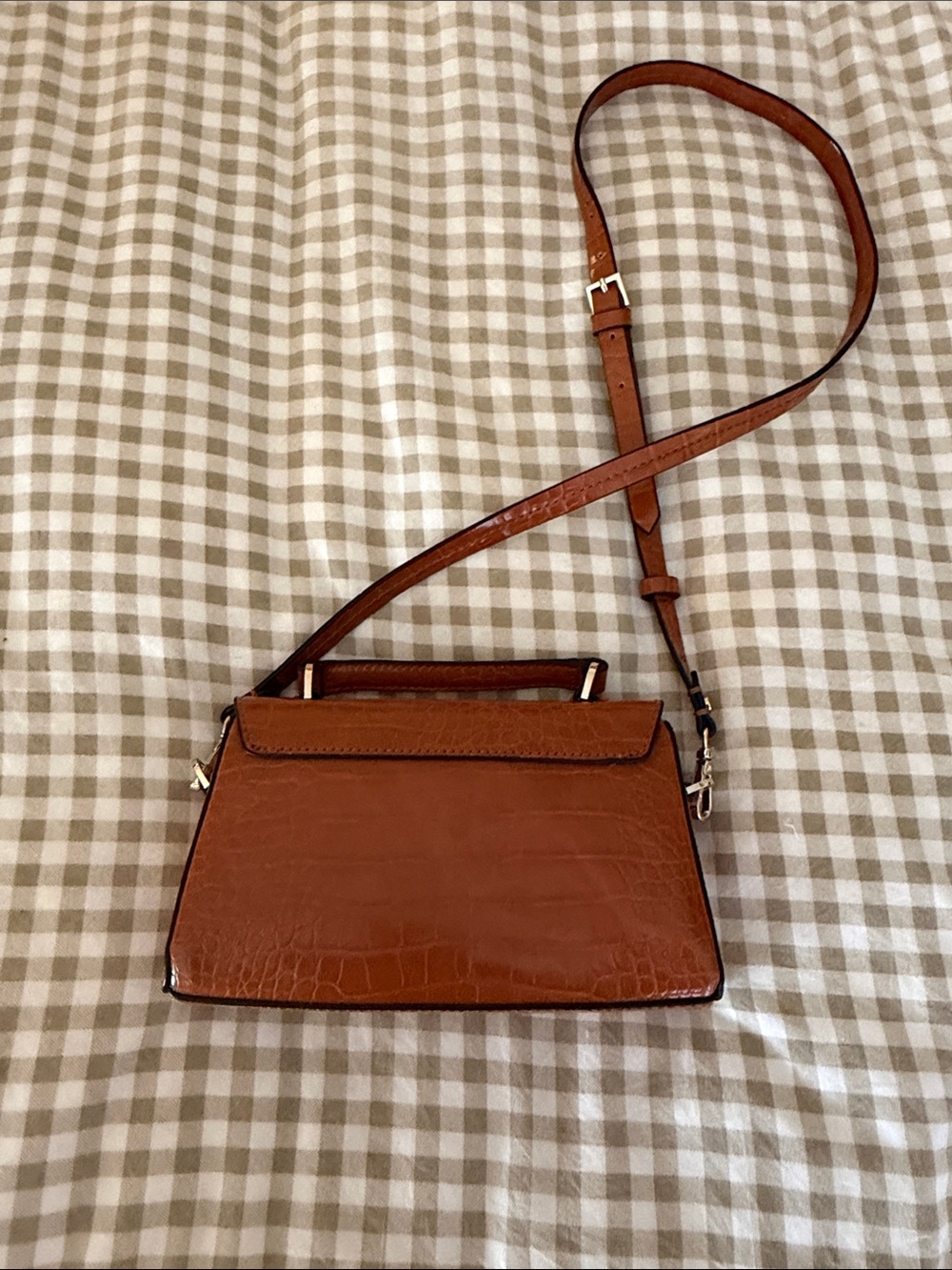 Zara Cognac Croc-Embossed Crossbody Bag with Top Handle - Picture 4 of 4